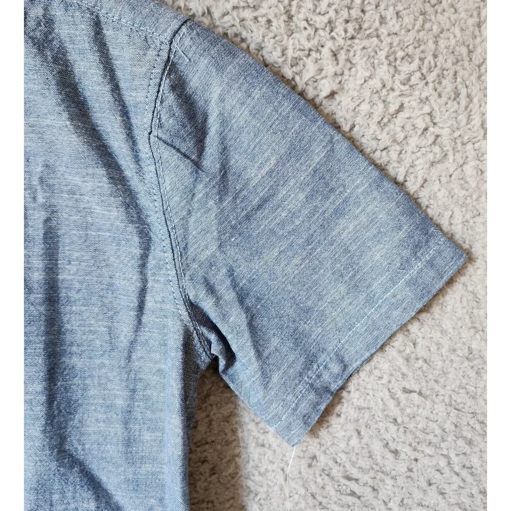 NEW LEVI'S Blue Heather Logo Short Sleeve Button Up‎ Shirt Youth Size 7R Cotton